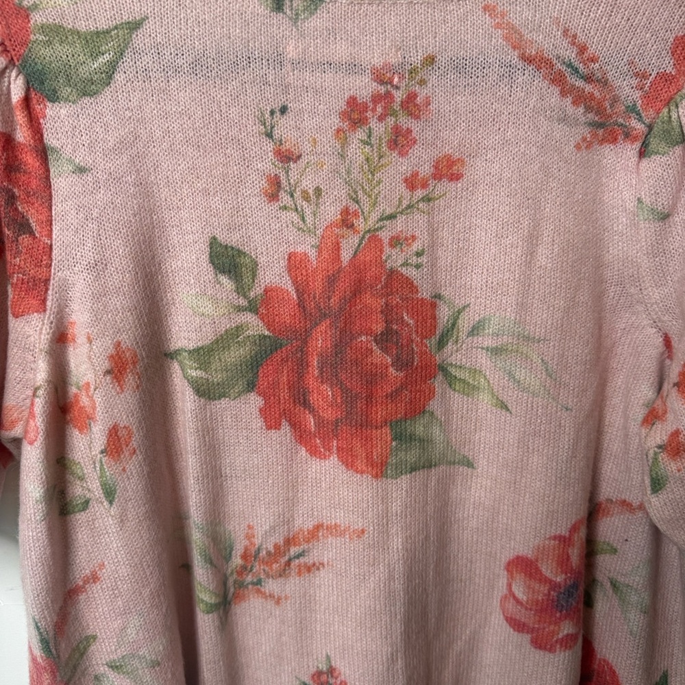 Anthropologie Pink Floral Rose Crew Neck Short Sleeve Sweater - Picture 5 of 7